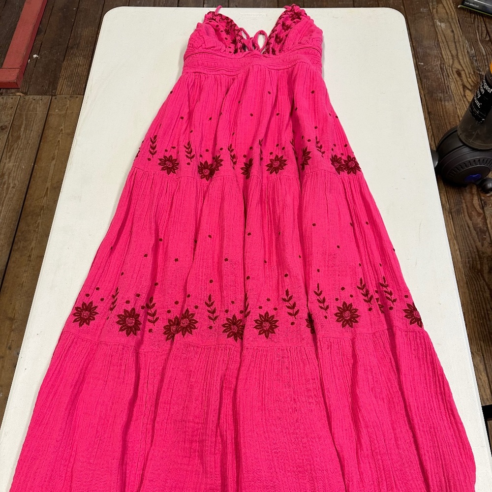 Free People Real Love Embroidered Dress - Pink - Size Large